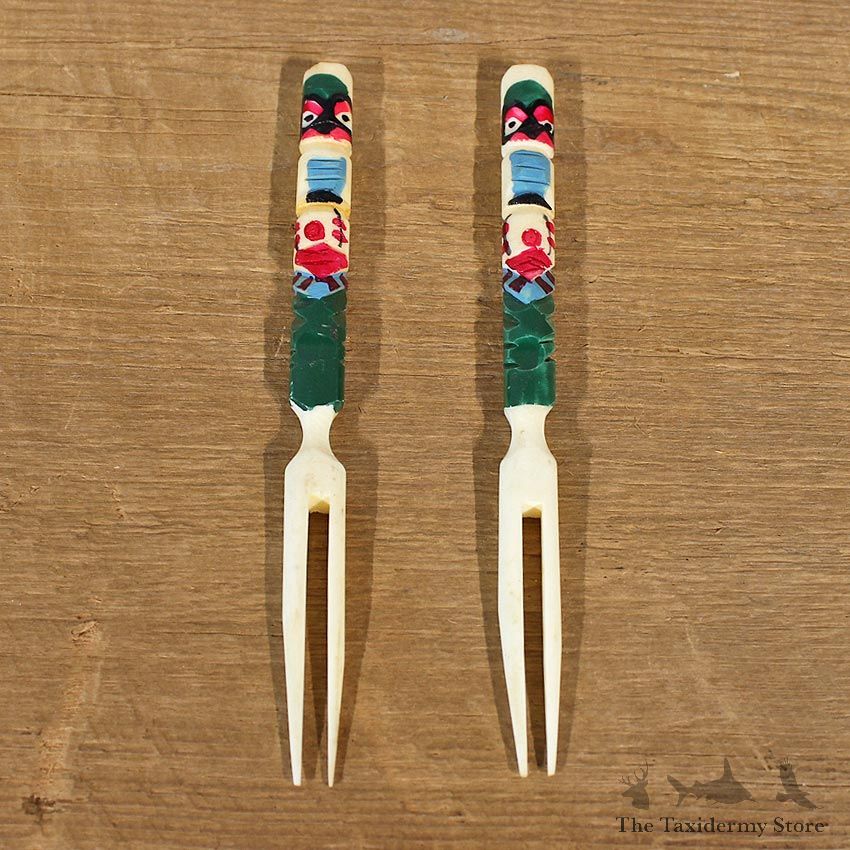Authentic Native Carved Ivory Olive Fork Set #12101 For Sale @ The Taxidermy Store