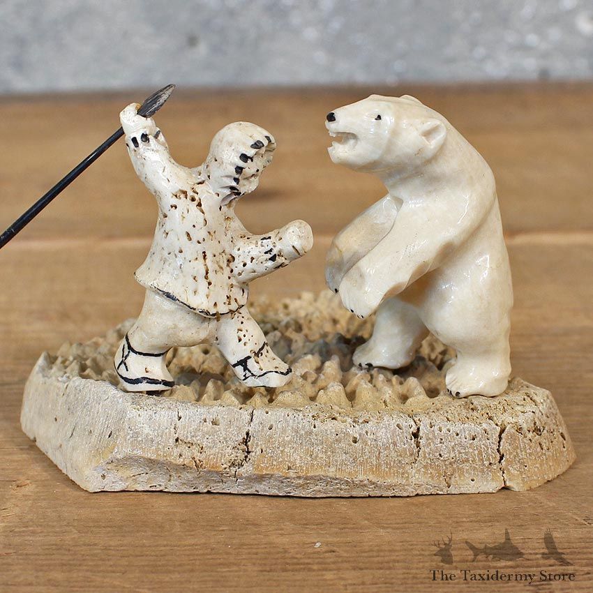 Authentic Native Ivory Eskimo & Polar Bear Figurine #12097 For Sale @ The Taxidermy Store