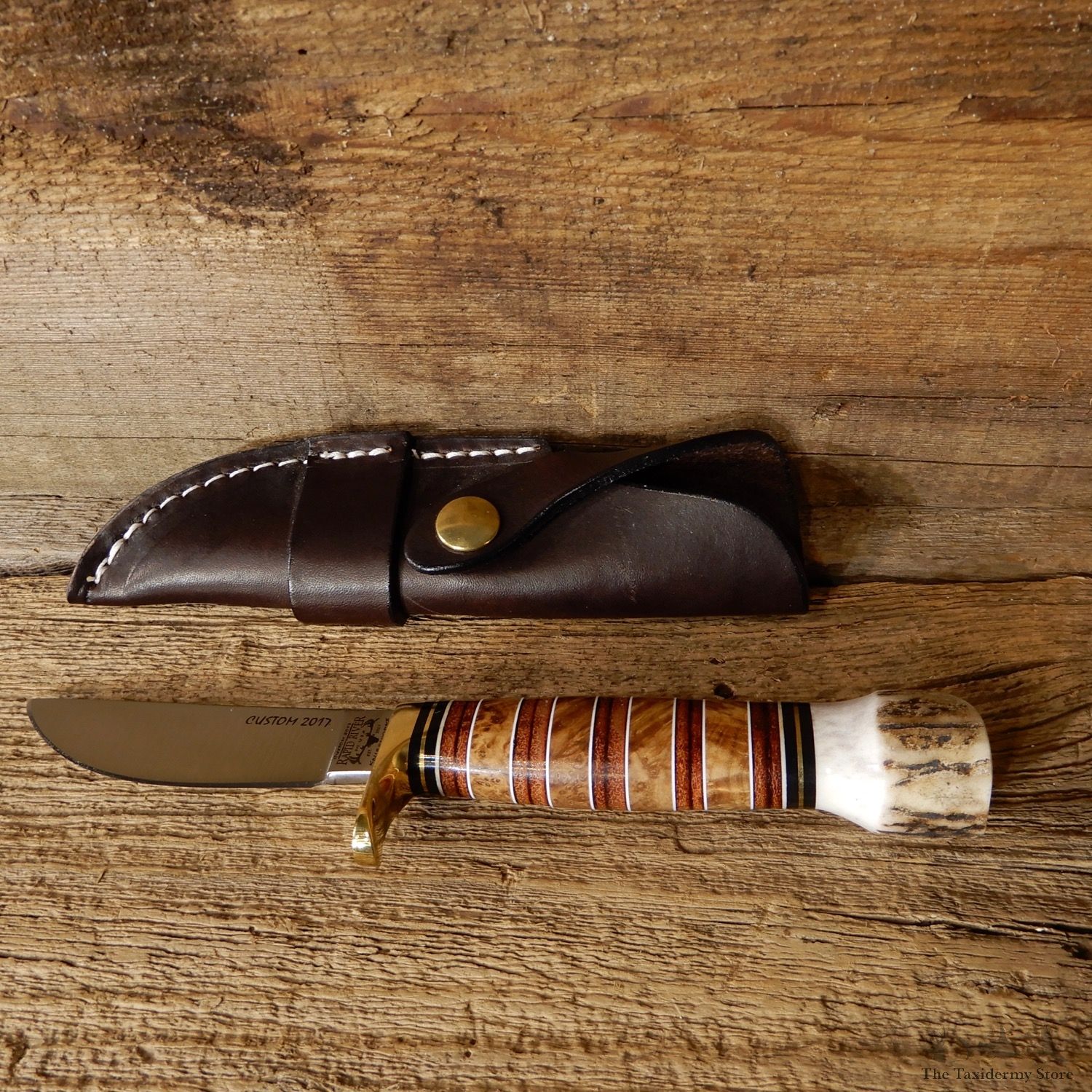 Custom Stacked Leather and Ash Burl Hunting Knife For Sale #19203 @ The Taxidermy Store